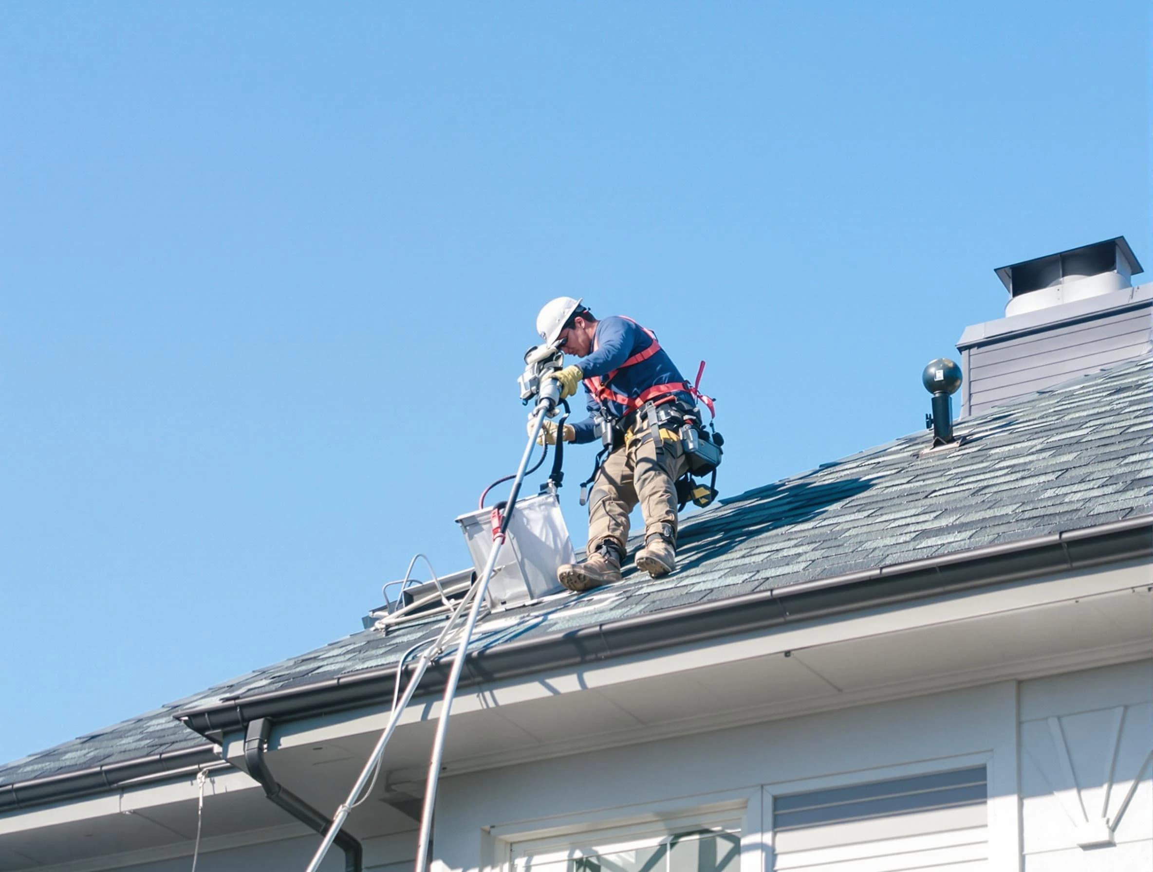 North Providence Dryer Vent Cleaning certified technician cleaning a roof-mounted dryer vent system in North Providence