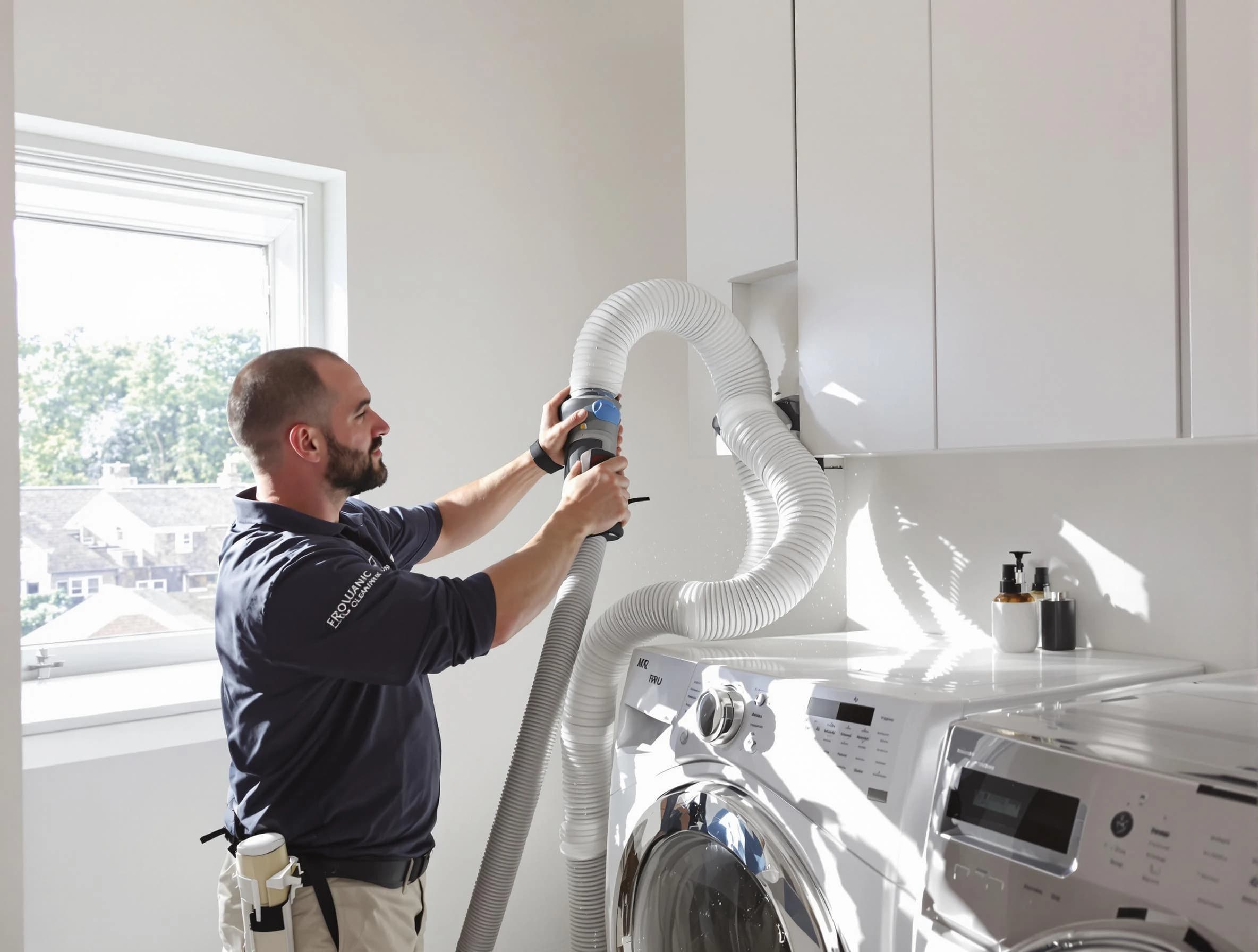 Certified North Providence Dryer Vent Cleaning technician performing dryer vent cleaning in North Providence