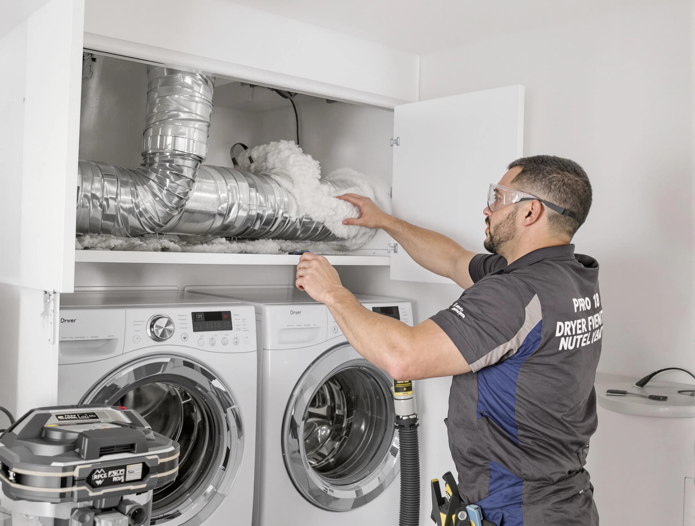 North Providence Dryer Vent Cleaning certified technician performing specialized gas dryer vent cleaning in North Providence
