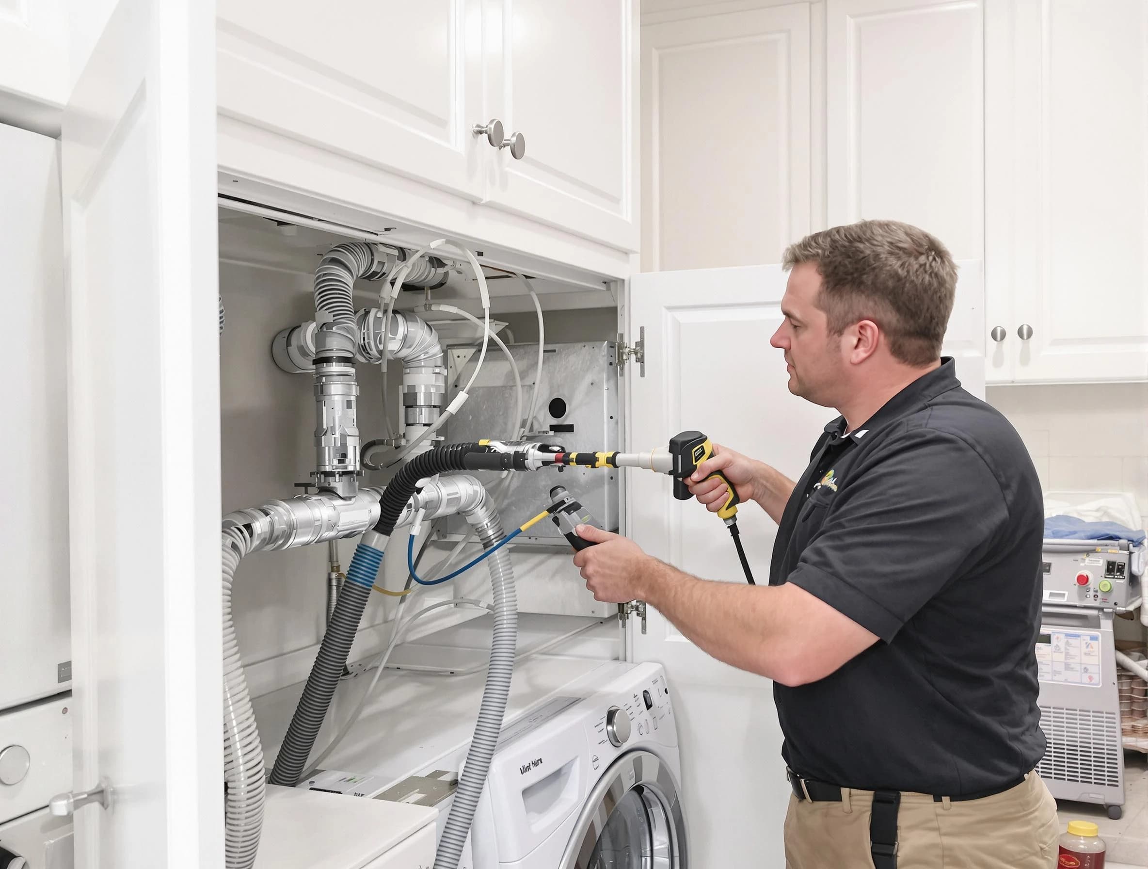 North Providence Dryer Vent Cleaning professional removing severe blockage from a clogged dryer vent in North Providence