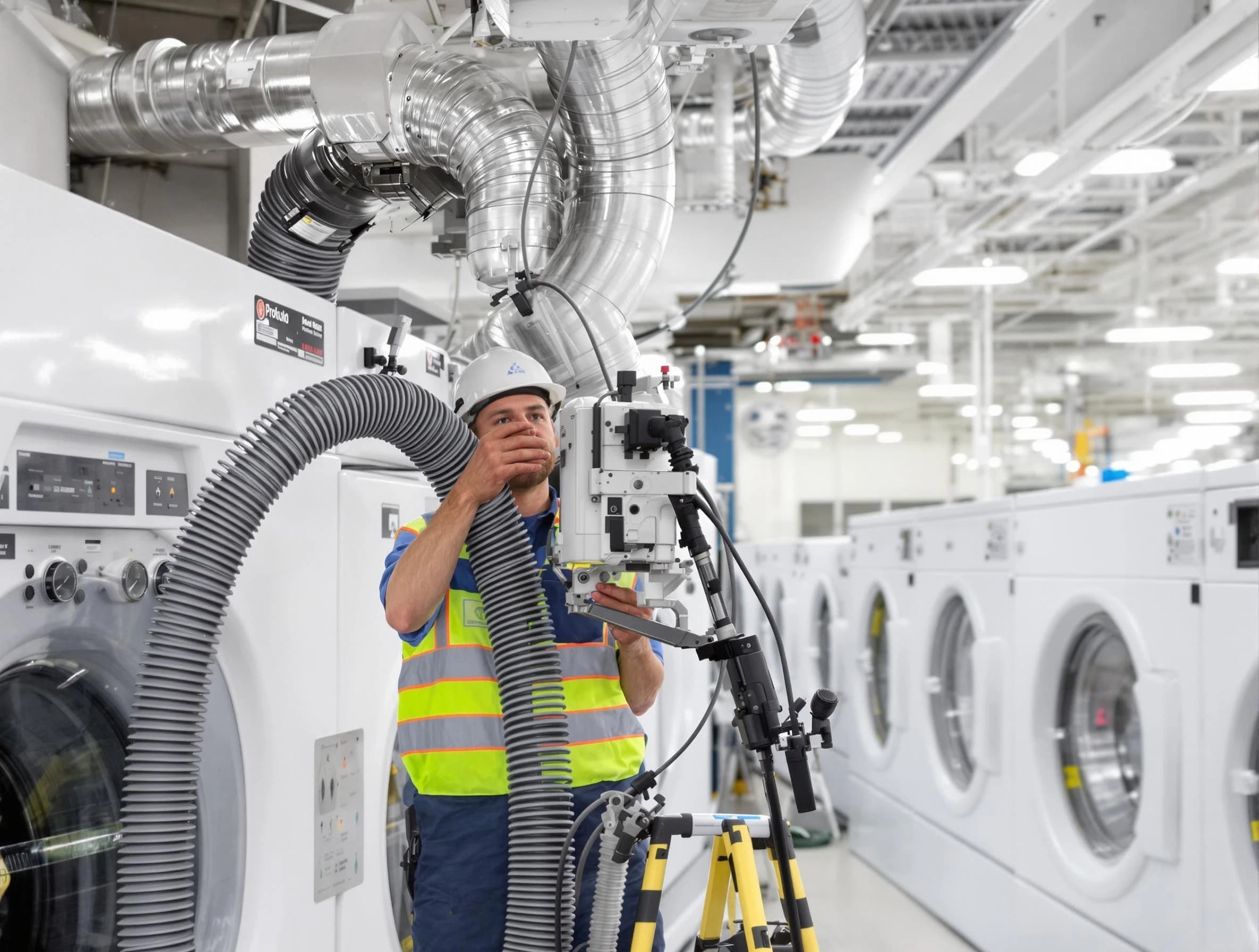 North Providence Dryer Vent Cleaning team performing commercial-grade dryer vent cleaning at a business facility in North Providence
